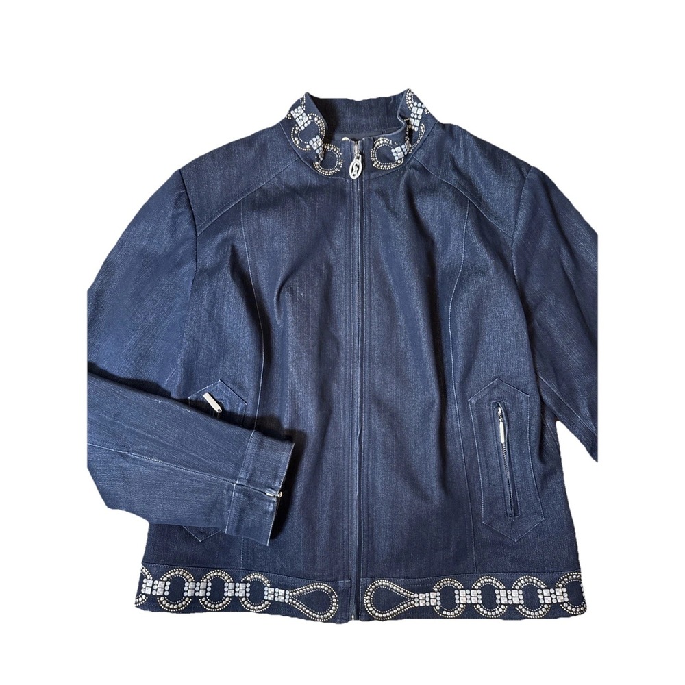 Christine Alexander Women's XL Navy Denim Jacket Stud Detail